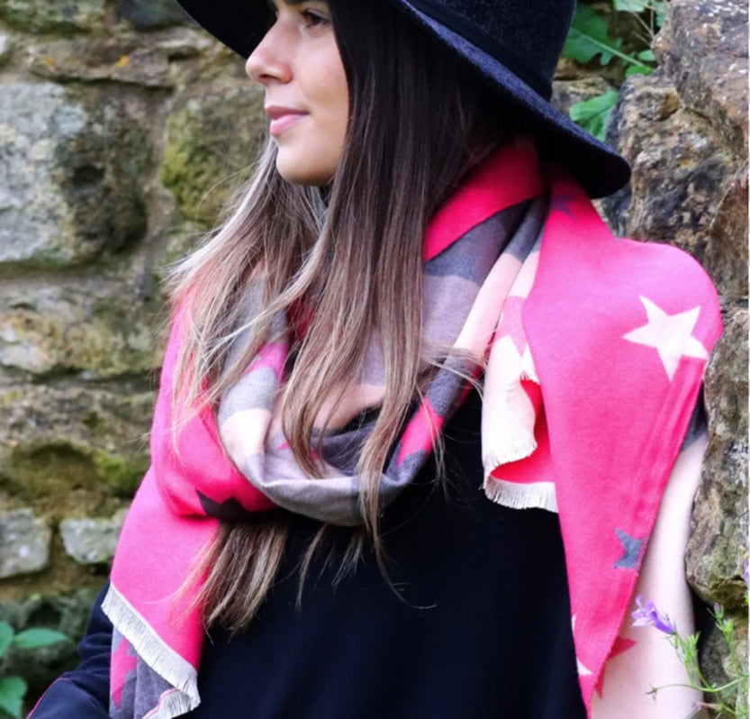 Pink Double Sided Star Scarf