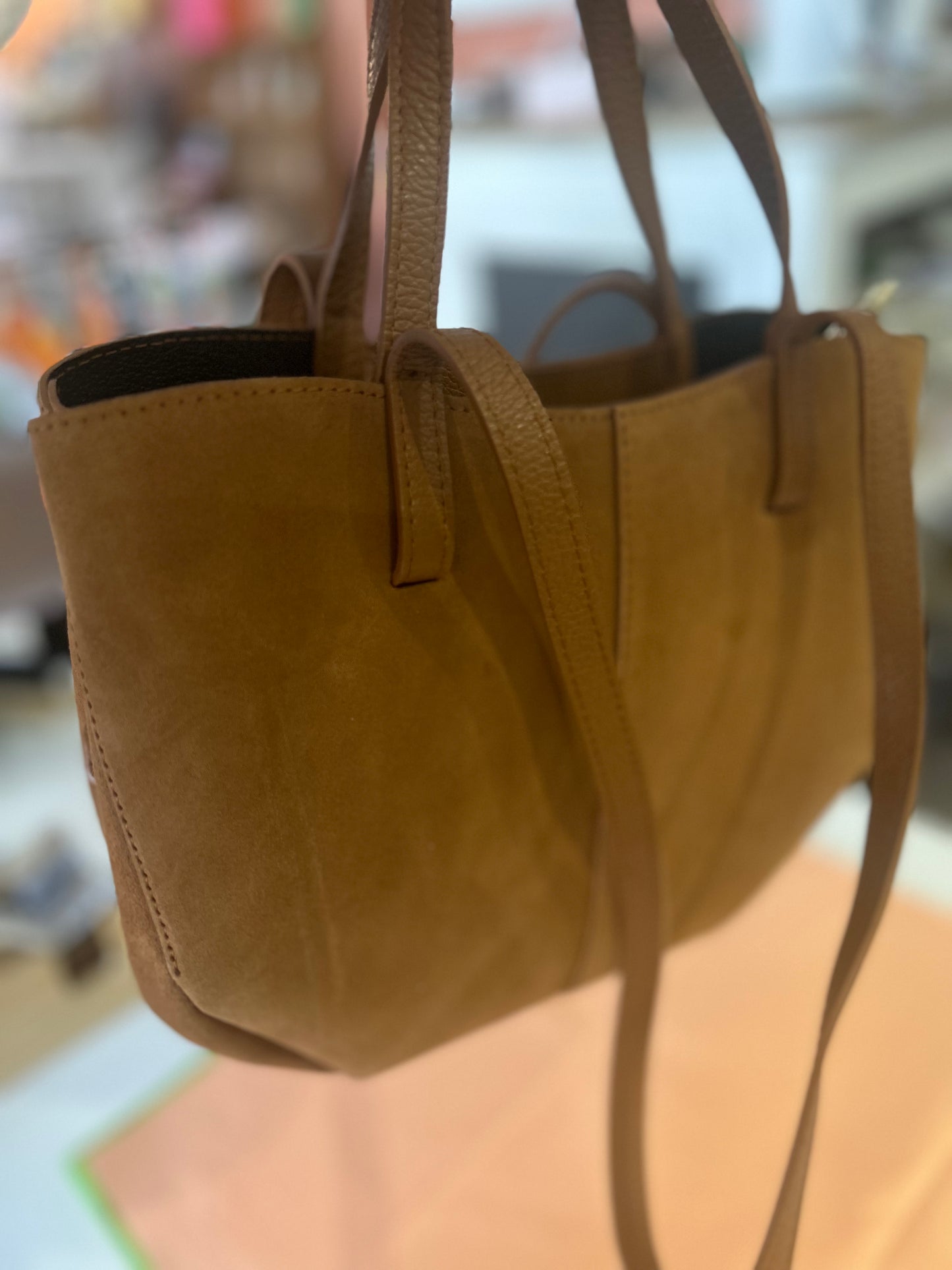 Carly Italian Suede Leather Tan Shoulder Bag