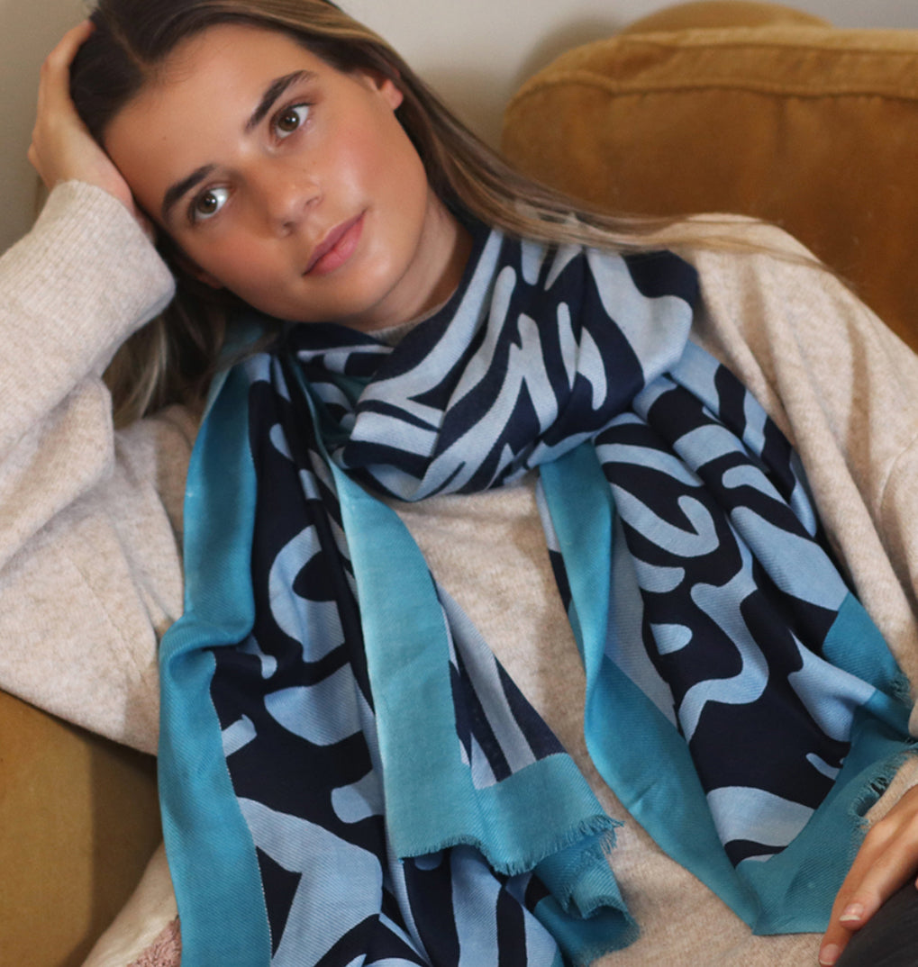 Blue Mix Swirl Abstract Scarf