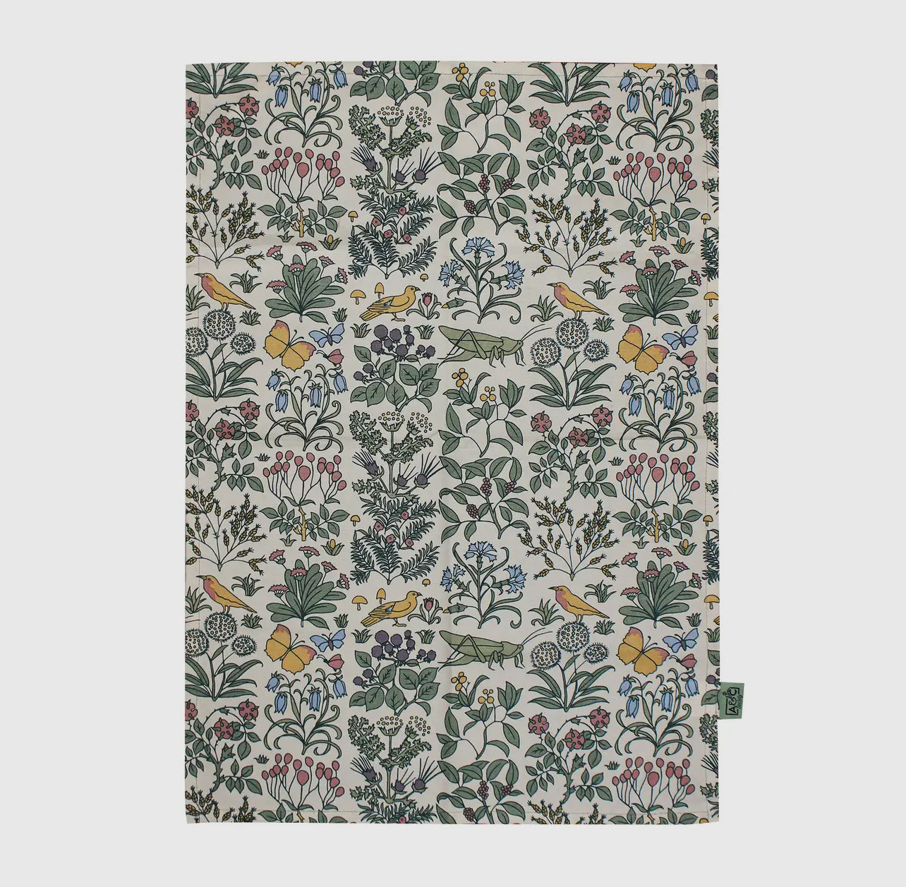 Cotton Dish Towel in Botanical Wildlife Garden Design