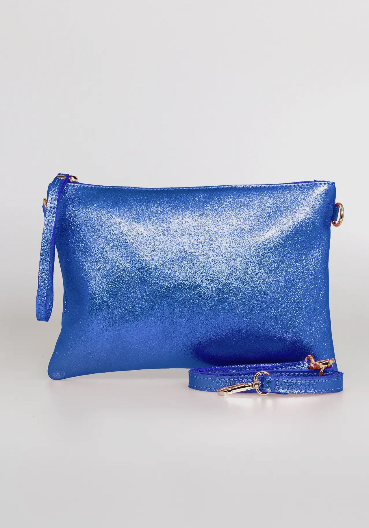 Blue Metallic Clutch Bag - Italian Leather