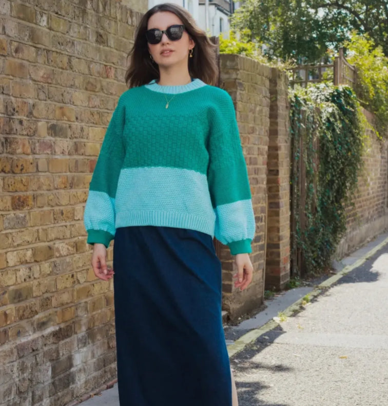 Taz Two Tone Green Cotton Jumper - Large