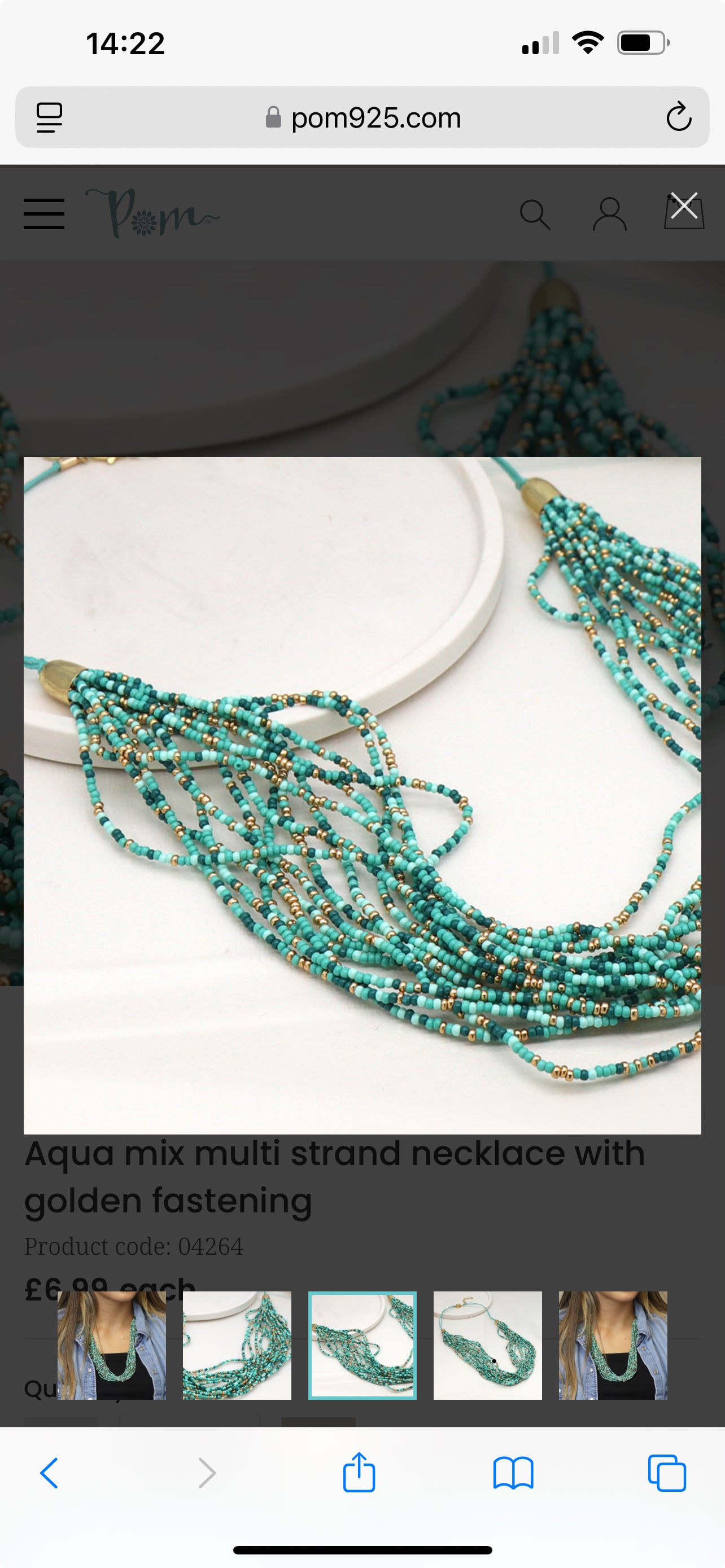 Aqua mix multi strand necklace with golden fastening