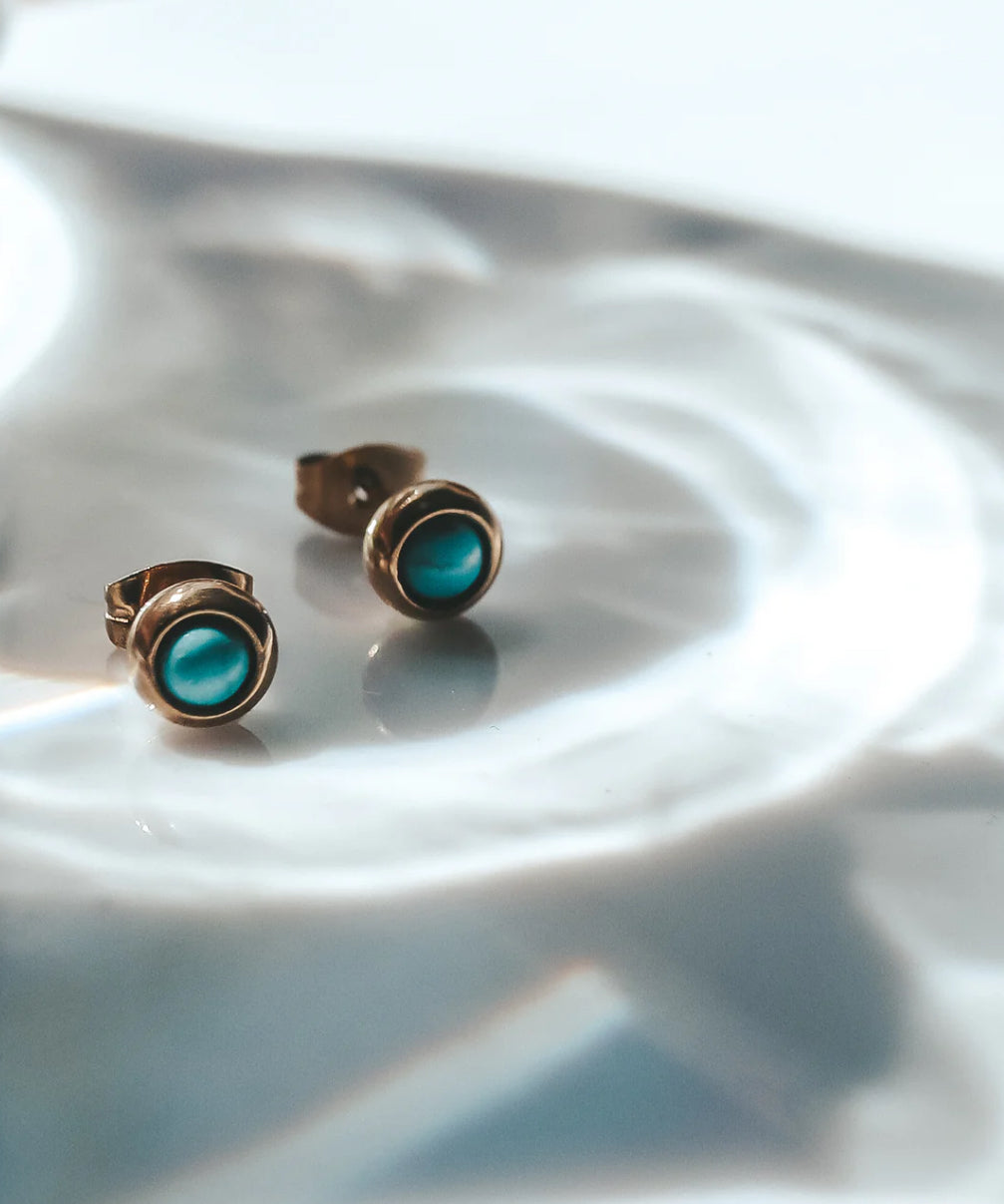 Turquoise Stone Gold Studs