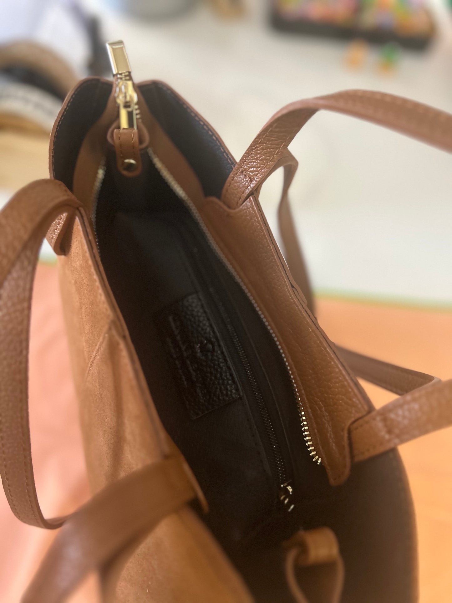 Carly Italian Suede Leather Tan Shoulder Bag