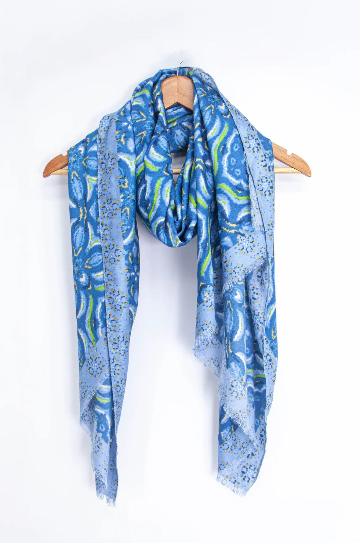 Pauline Lightweight Blue Floral Mosaic Scarf