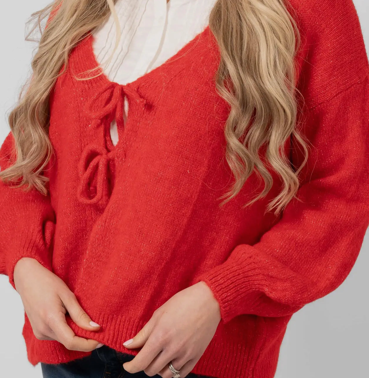 Tie Front Wool Blend Cardigan - Cassidy Red