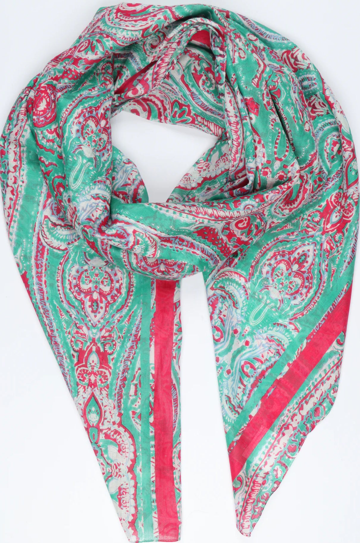 Cherry - Paisley print Pink & Green Scarf