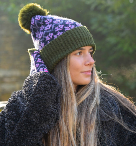 Green & Purple Knitted Mix Bobble Hat