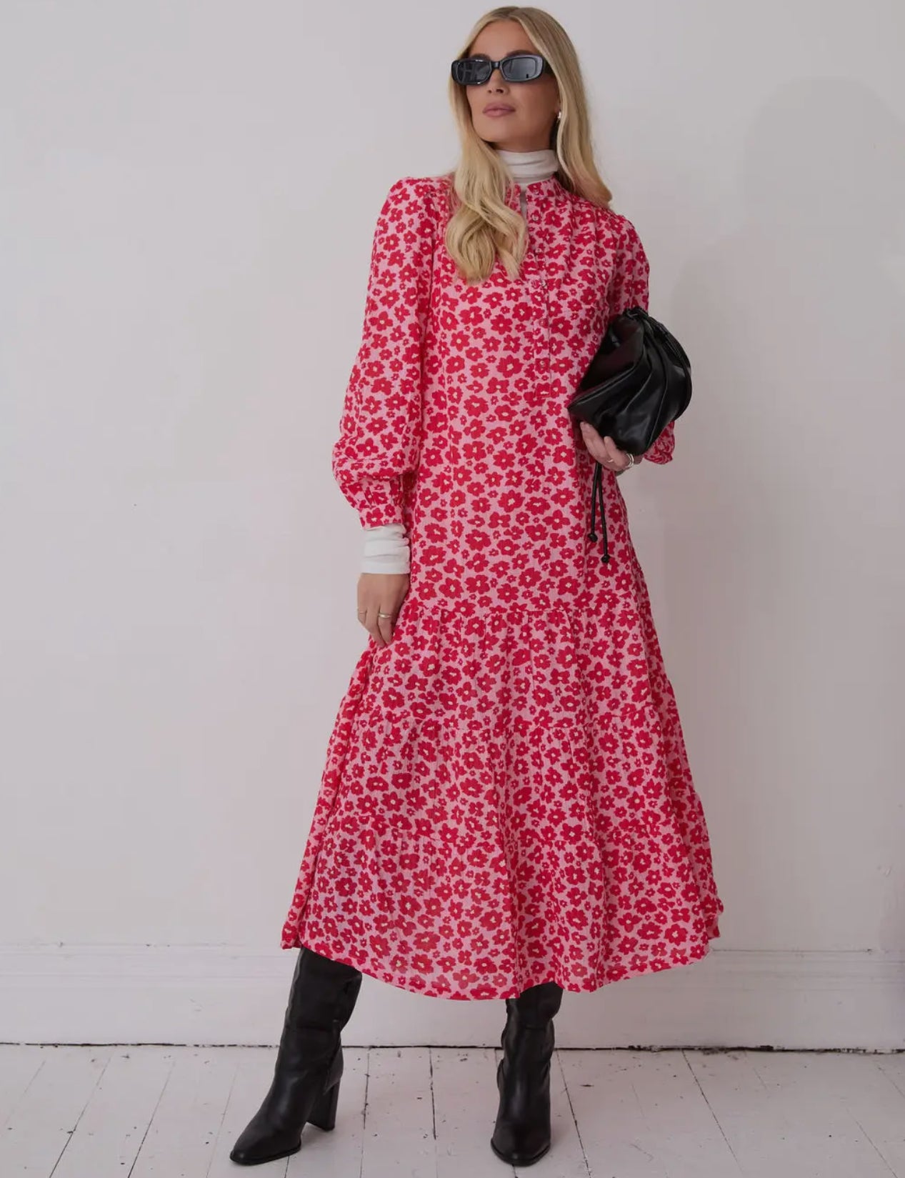 Joni Tiered Floral Jersey Dress - Pink or Green