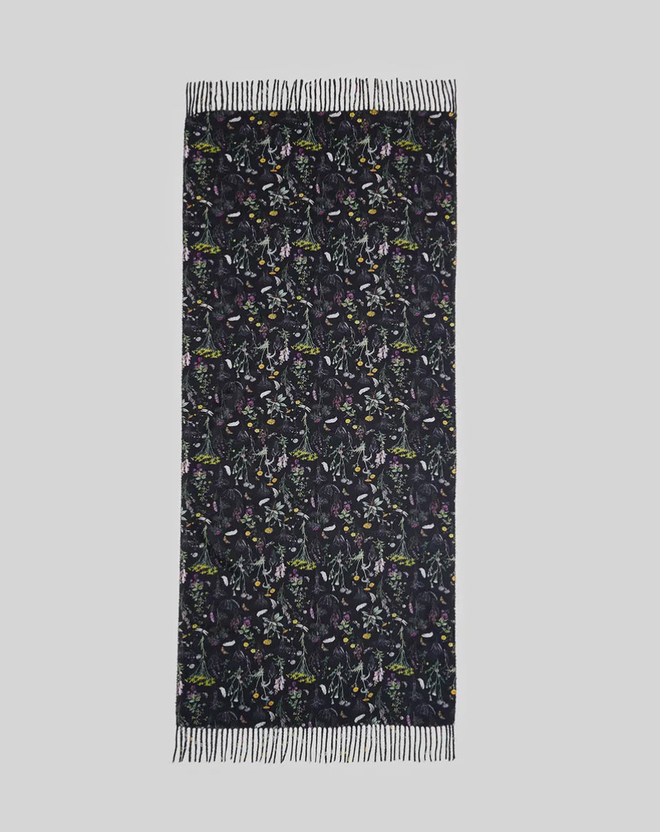 Black Flower Print Scarf - Wilderness Design by Fable England