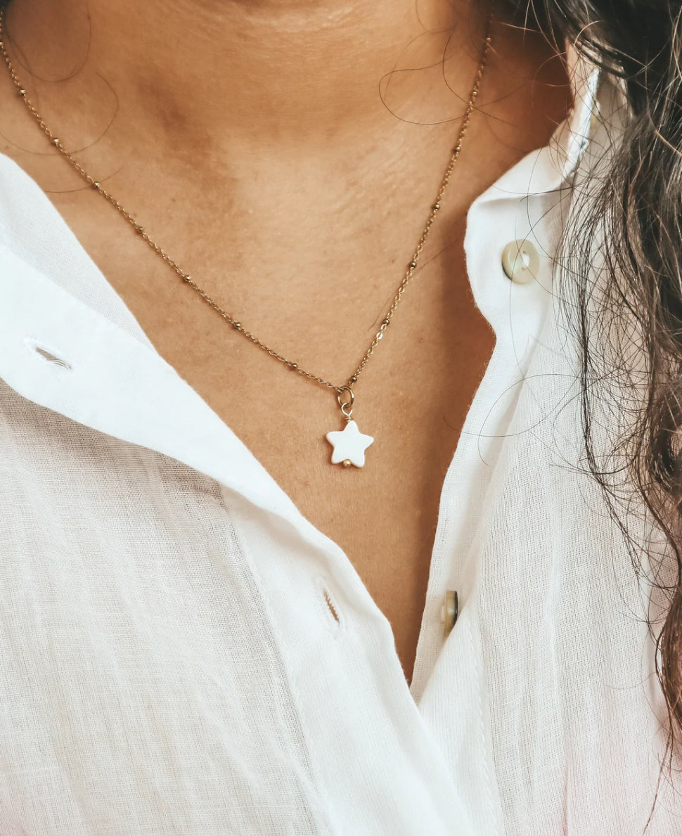 Bali Mother of Pearl star gold Necklace