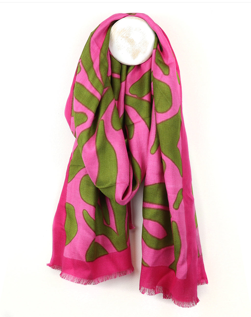 Pink mix abstract swirl print scarf with border