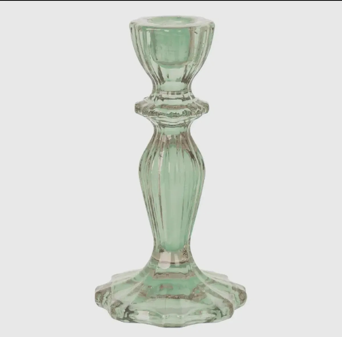 Tall Light Green Glass Candle Holder