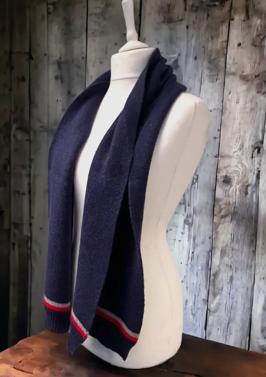Men’s Knitted Scarf - Navy with Red Stripe