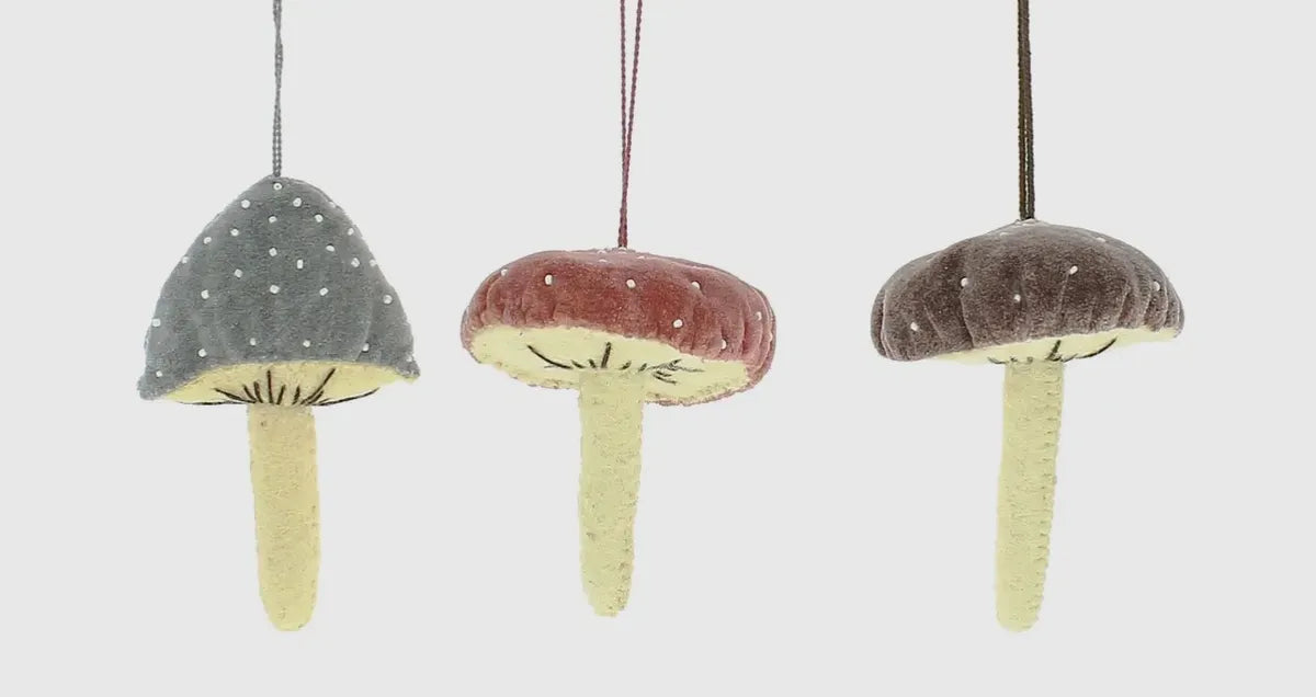 Felt and Velvet Mushroom Decoration - Light Grey/ Pink/ Dark Grey