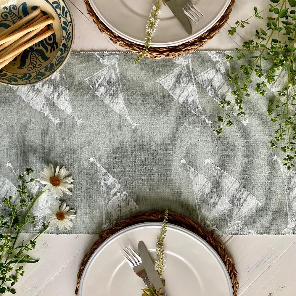 Seashells & Lavender Boat Table runner - 219cm x 36cm - local handcrafted nautical design
