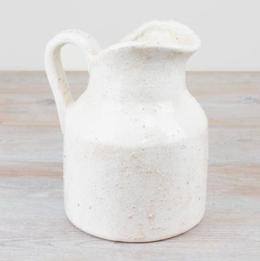 Rustic White Ceramic Jug Vase – 21cm