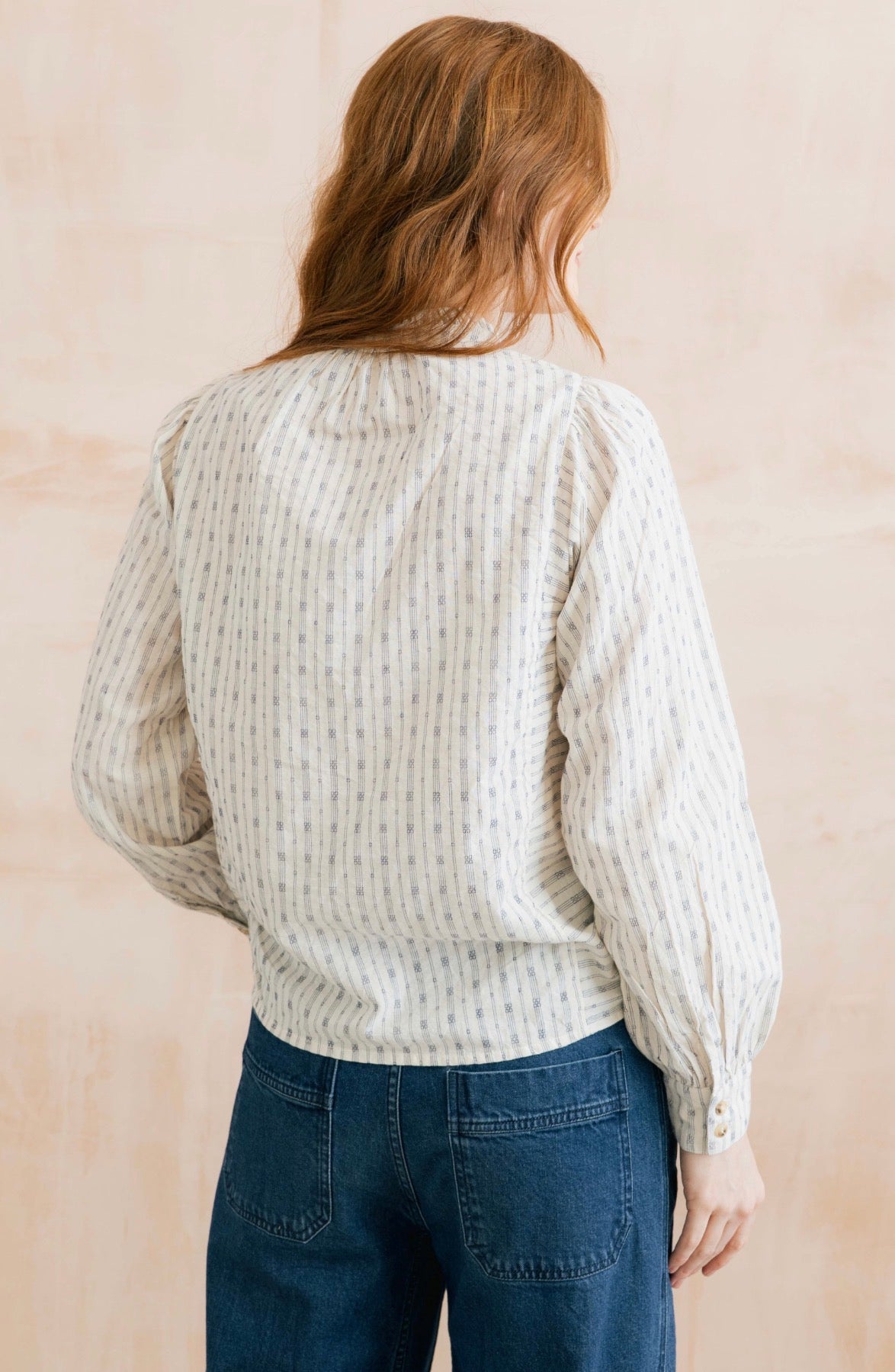 FLORA EMBROIDERED STRIPE BLOUSE ECRU