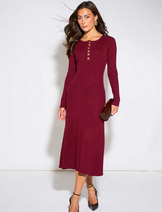 Mulberry Gold Button Long Sleeve Midi Dress