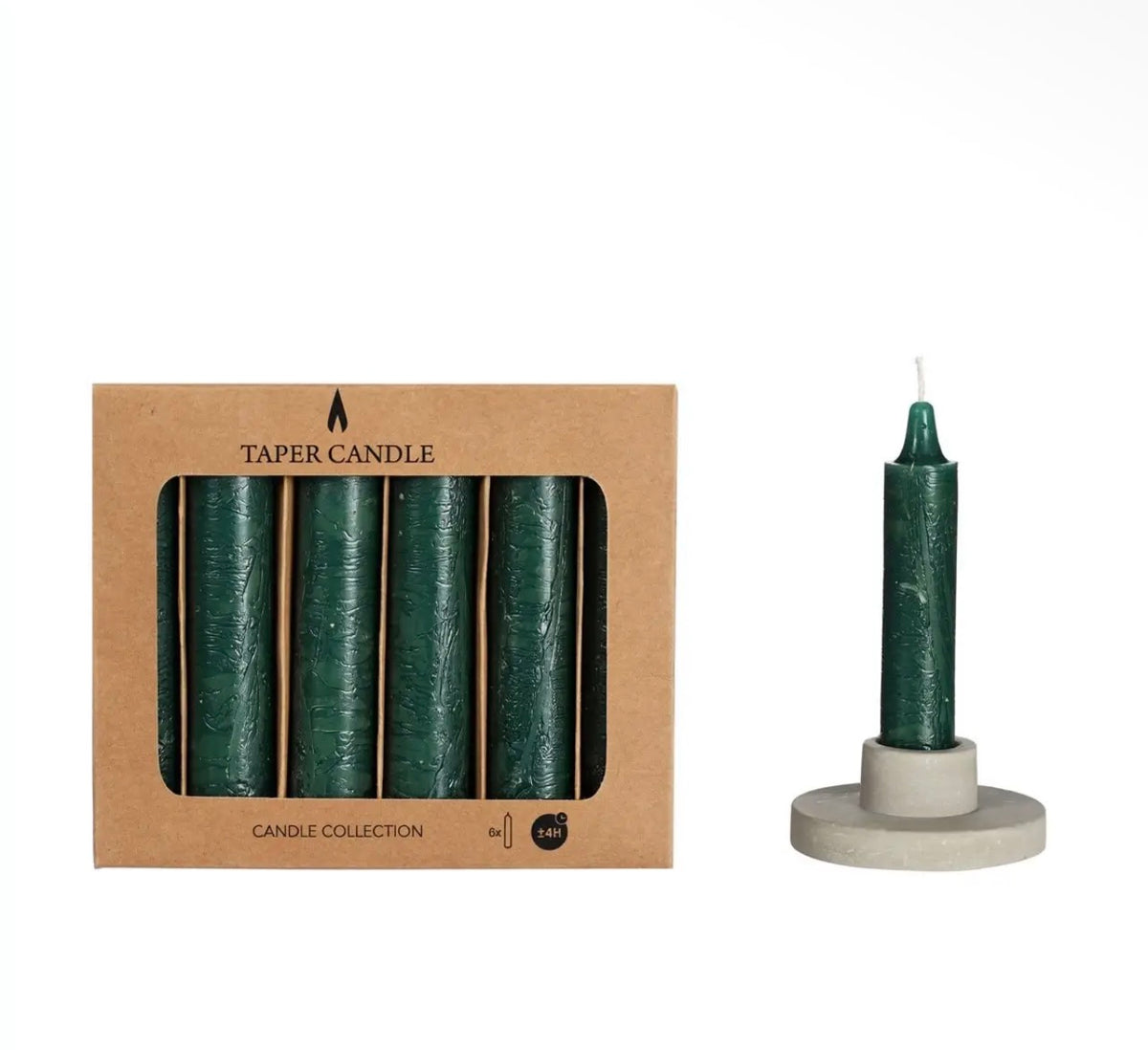 Moss Green Taper Candles 11cm – Set of 6