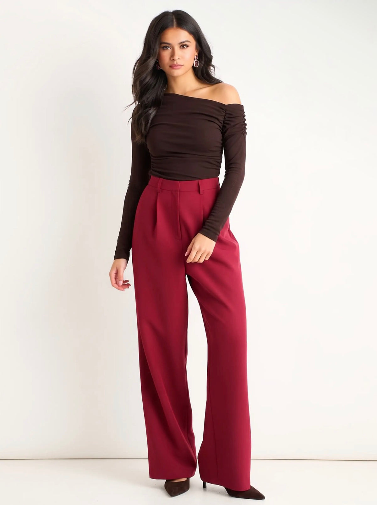 Rust Wide Leg Tailored Trousers
