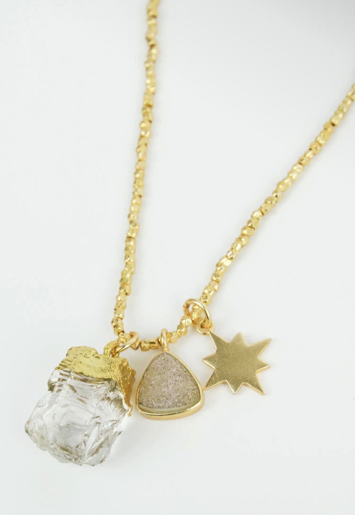 My Doris Gold Crystal & Hammered Star Charm Necklace