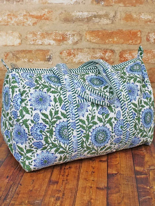 Quilted Cotton Duffle Bag (blue flowers)