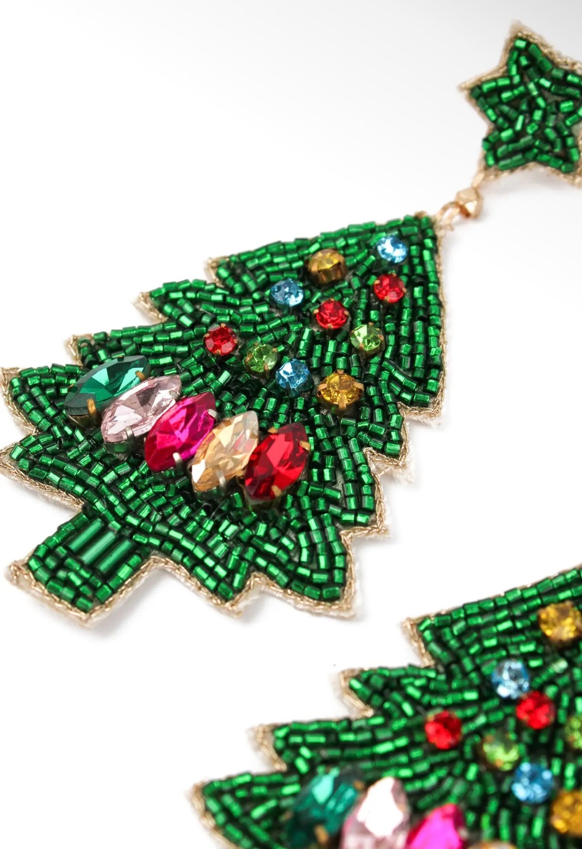 My Doris Green & Rainbow Beaded Christmas Tree Earrings