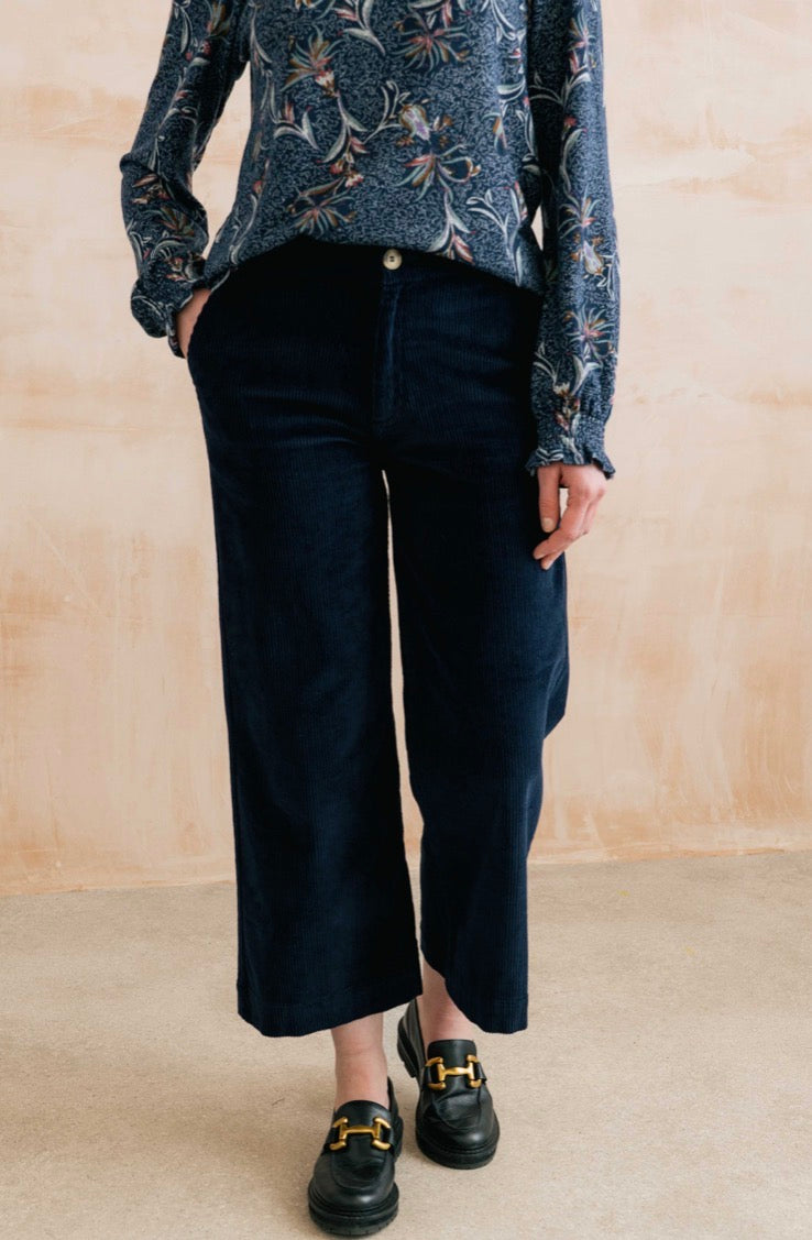 Lily and Me Isla cropped stretch jumbo cord trousers navy