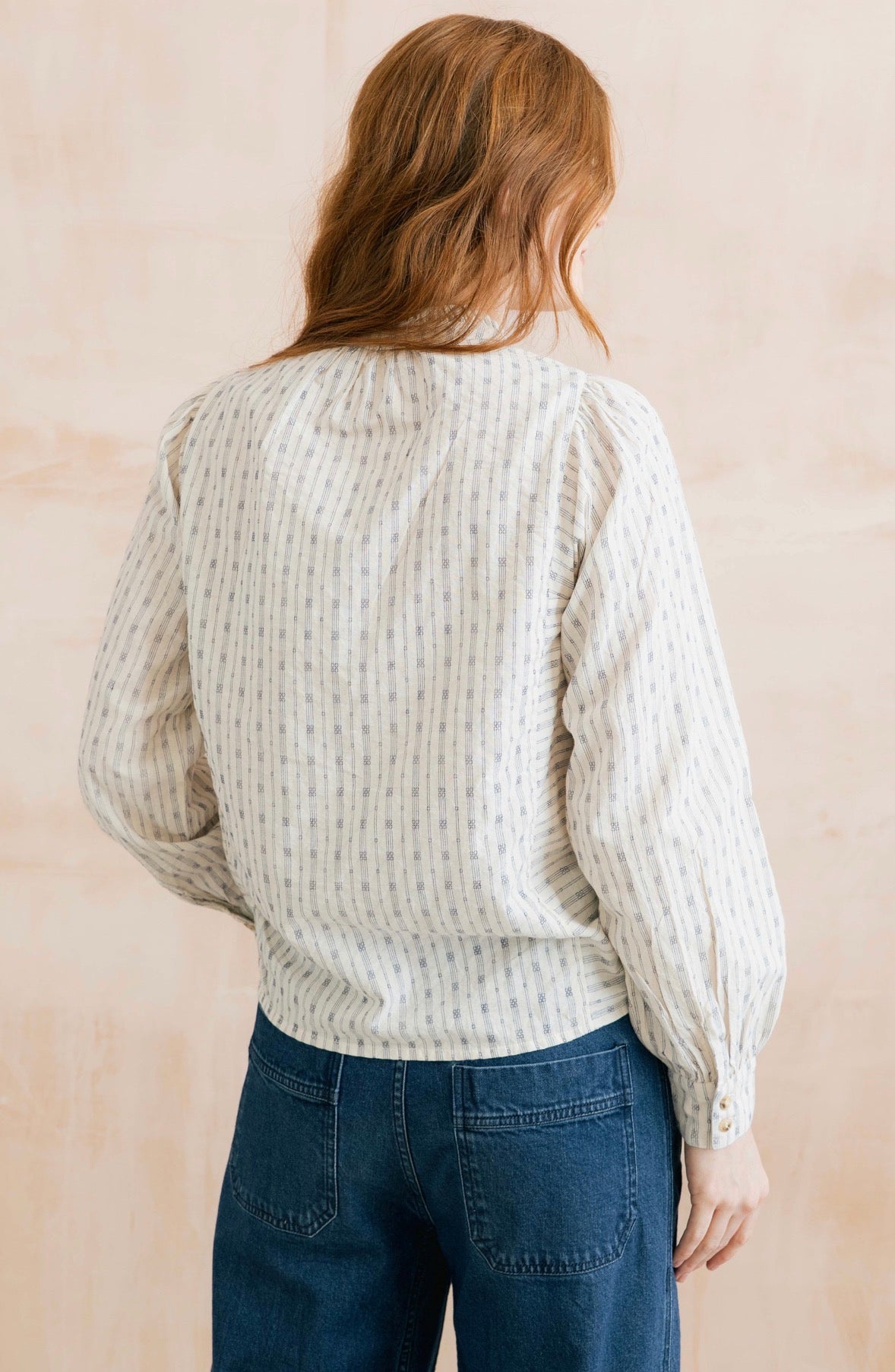 FLORA EMBROIDERED STRIPE BLOUSE ECRU
