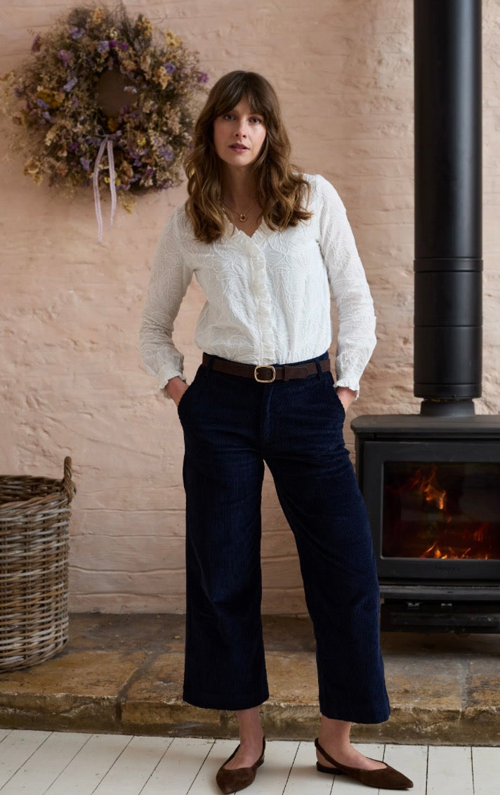 Lily and Me Isla cropped stretch jumbo cord trousers navy