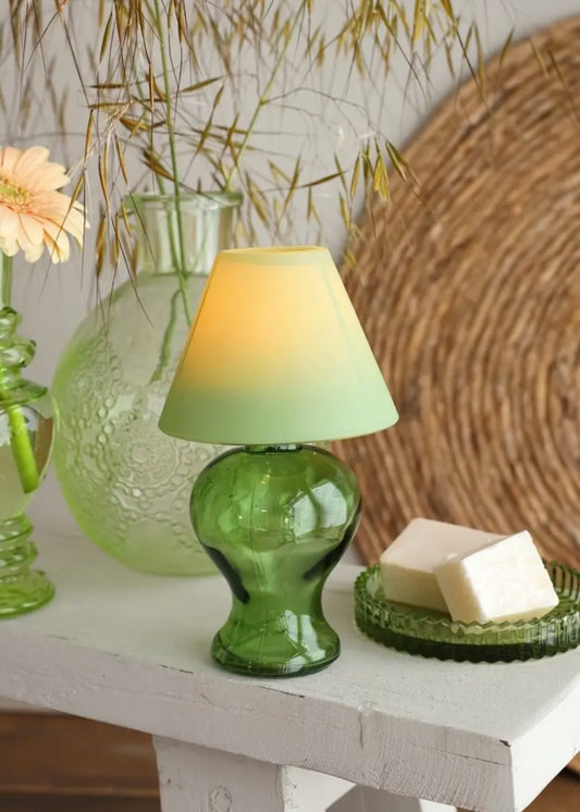 Green Glass Mini Lamp Tealight Holder – Decorative Candle Lamp