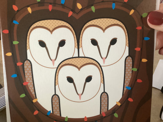 Christmas Card - Festive Barn Owl Family