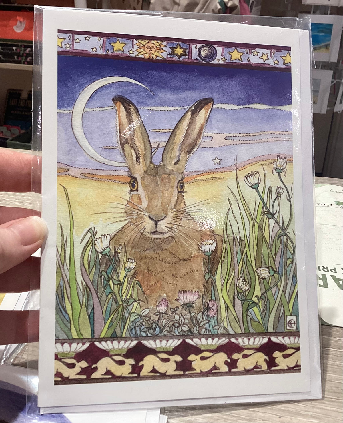 Folk Art Hare Greeting Card - Erica Hemming