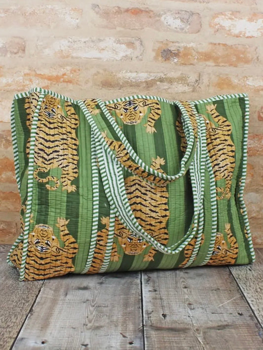Quilted Cotton Tote Bag (tiger print)