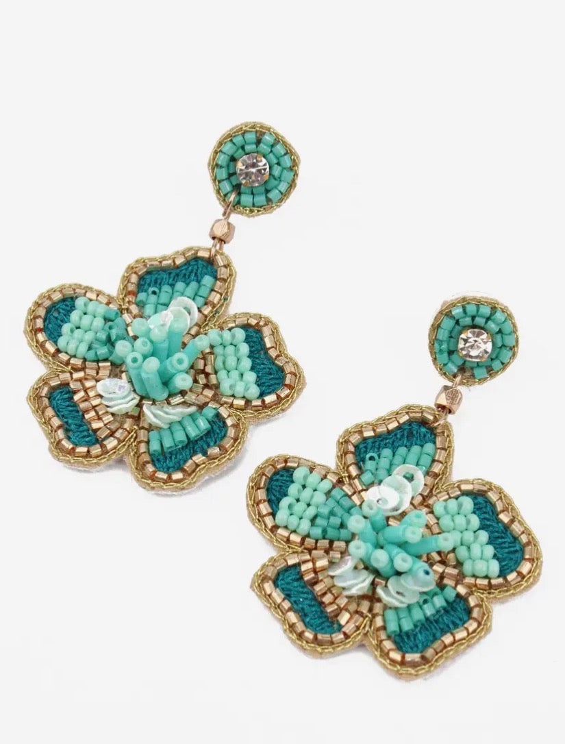 My Doris Bead Flower Drop Earrings - pink or purple