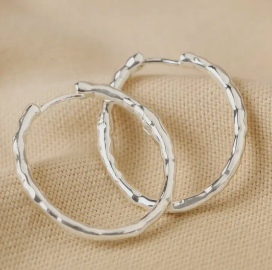 Textured Silver Hoop Earrings