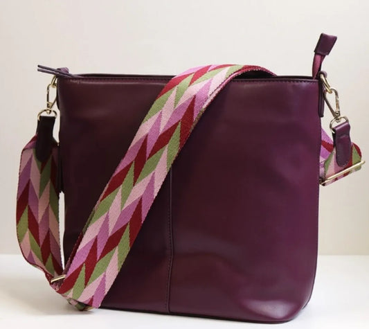 Pom Cross Body Shoulder Bag Burgundy Vegan Leather