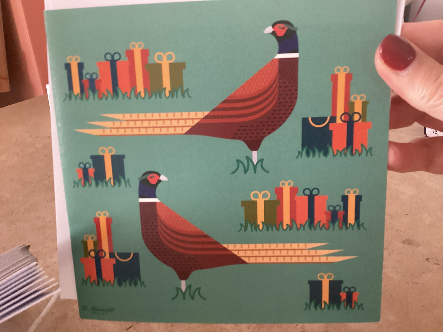 Christmas Pheasant Card - pheasants & presents