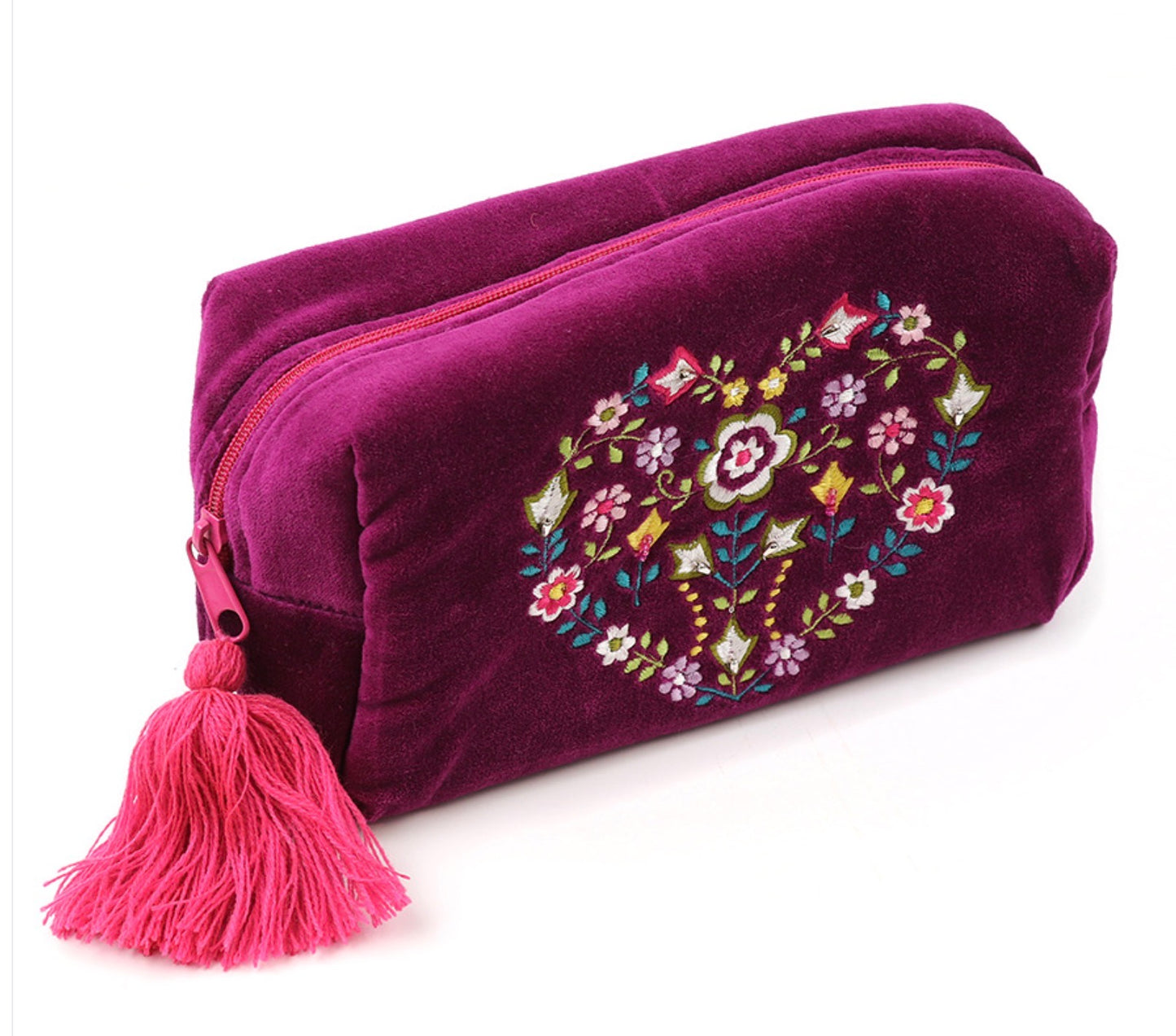 Velvet Heart Embroidered Wash Bag