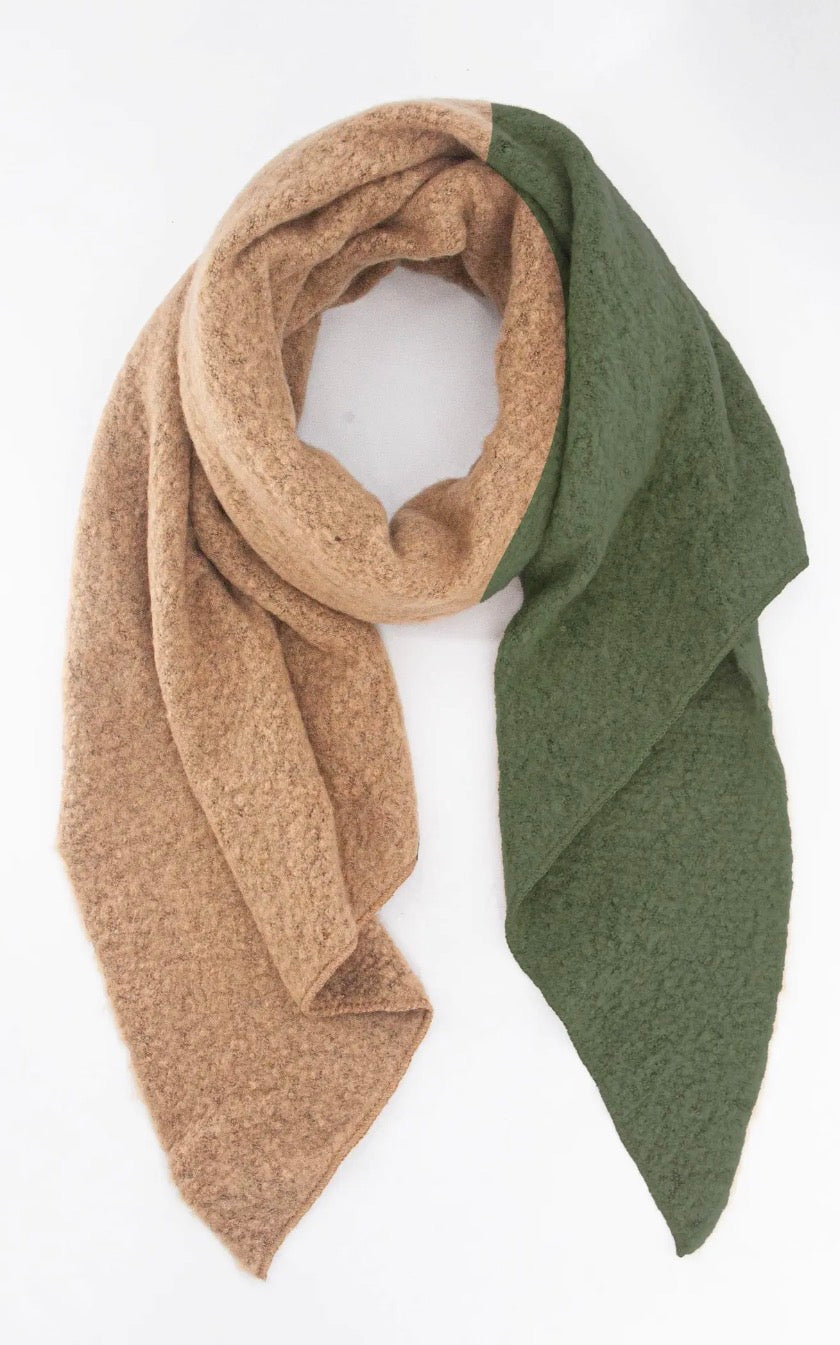 Khaki/camel colour block heavyweight scarf