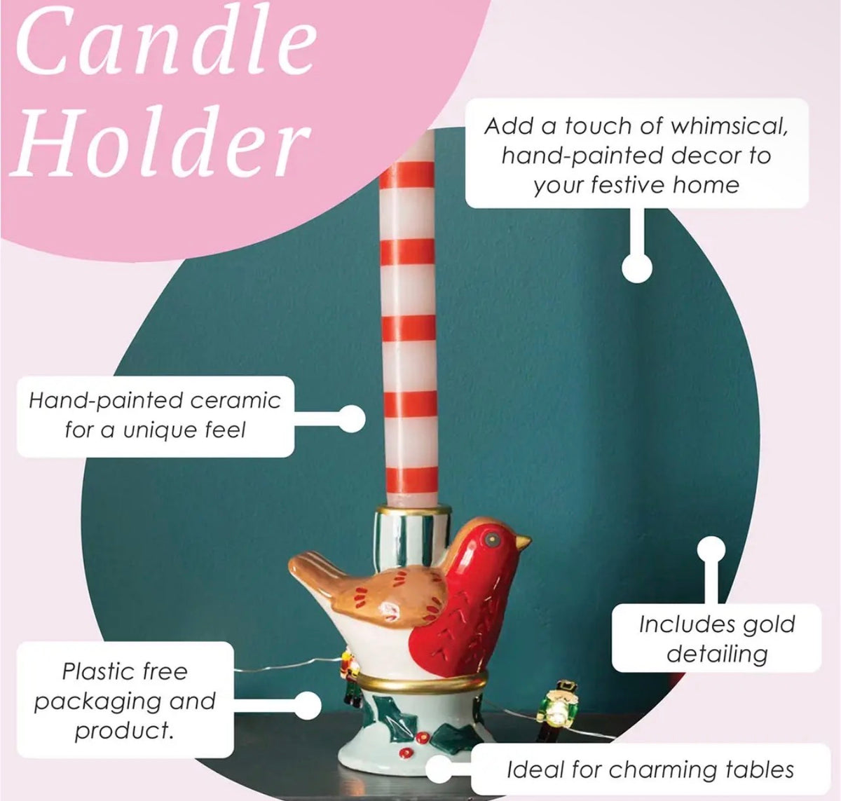 Talking Tables Hand-Painted Robin Ceramic Candle Holder