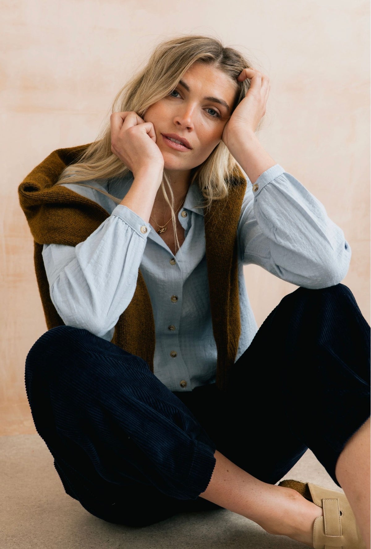 ANA TEXTURED ORGANIC COTTON SHIRT POWDER BLUE
