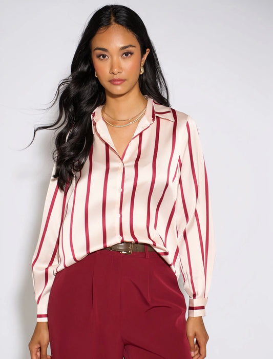 Burgundy Stripe Satin Shirt