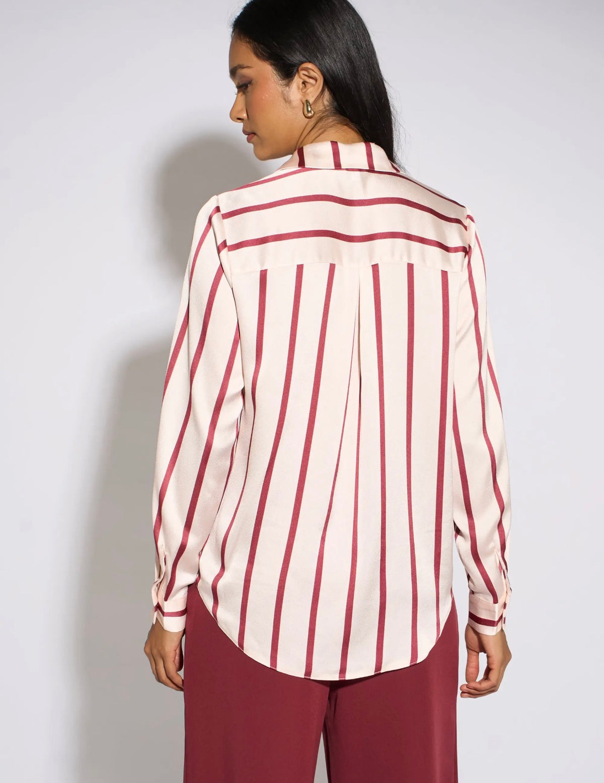 Burgundy Stripe Satin Shirt