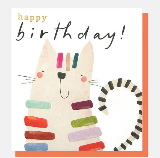Bright Stripe Birthday Cat - Happy Birthday Gift Card