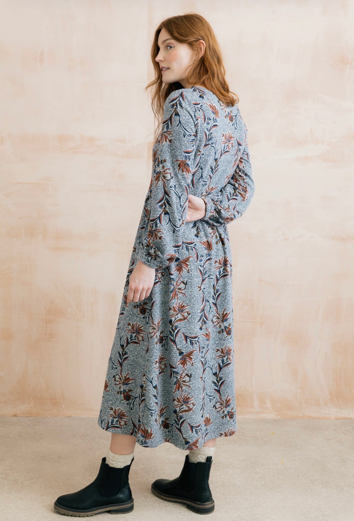 DAMSON BRUSHED KNIT MIDI DRESS GREY
