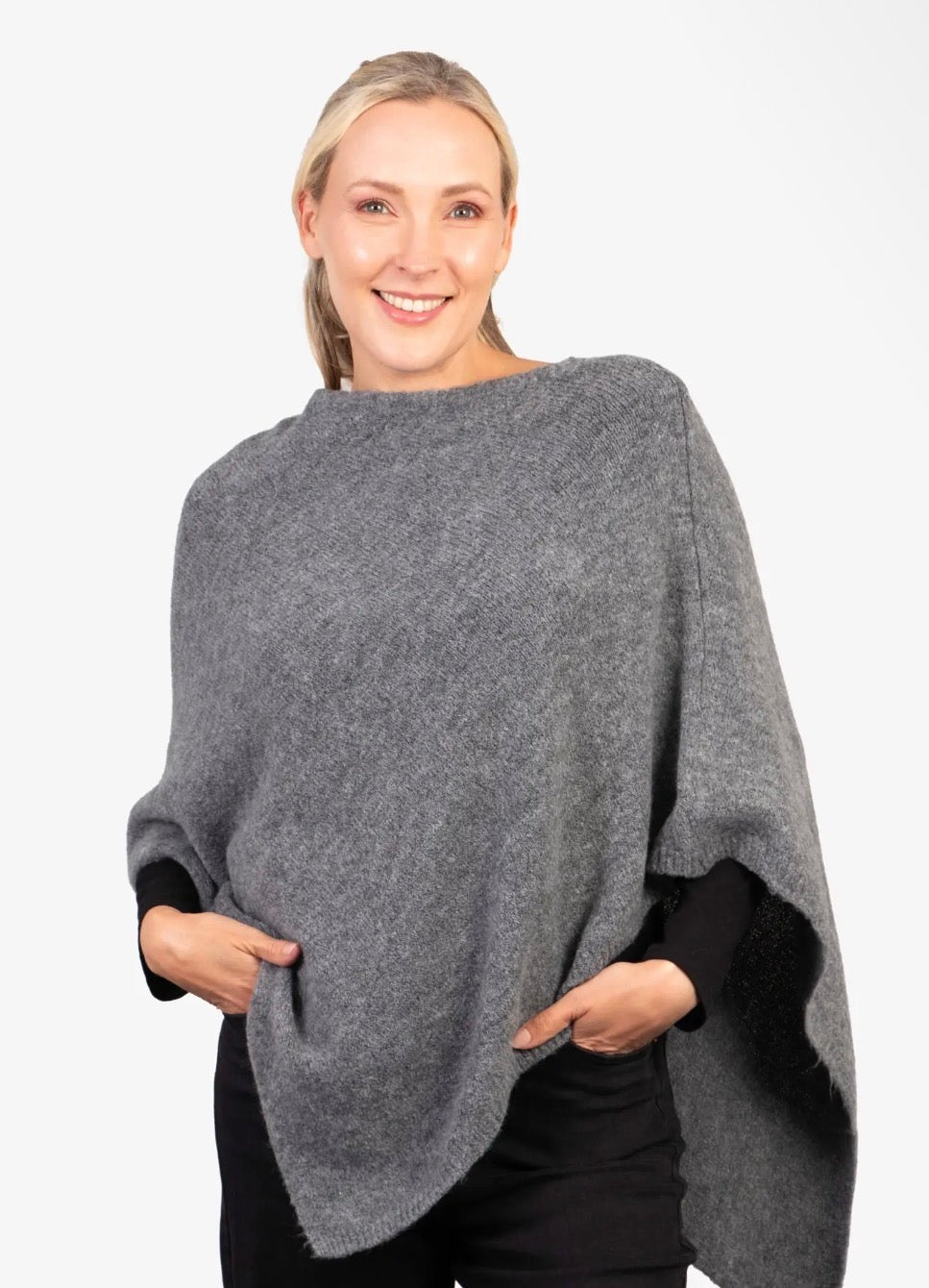 Grey knitted poncho