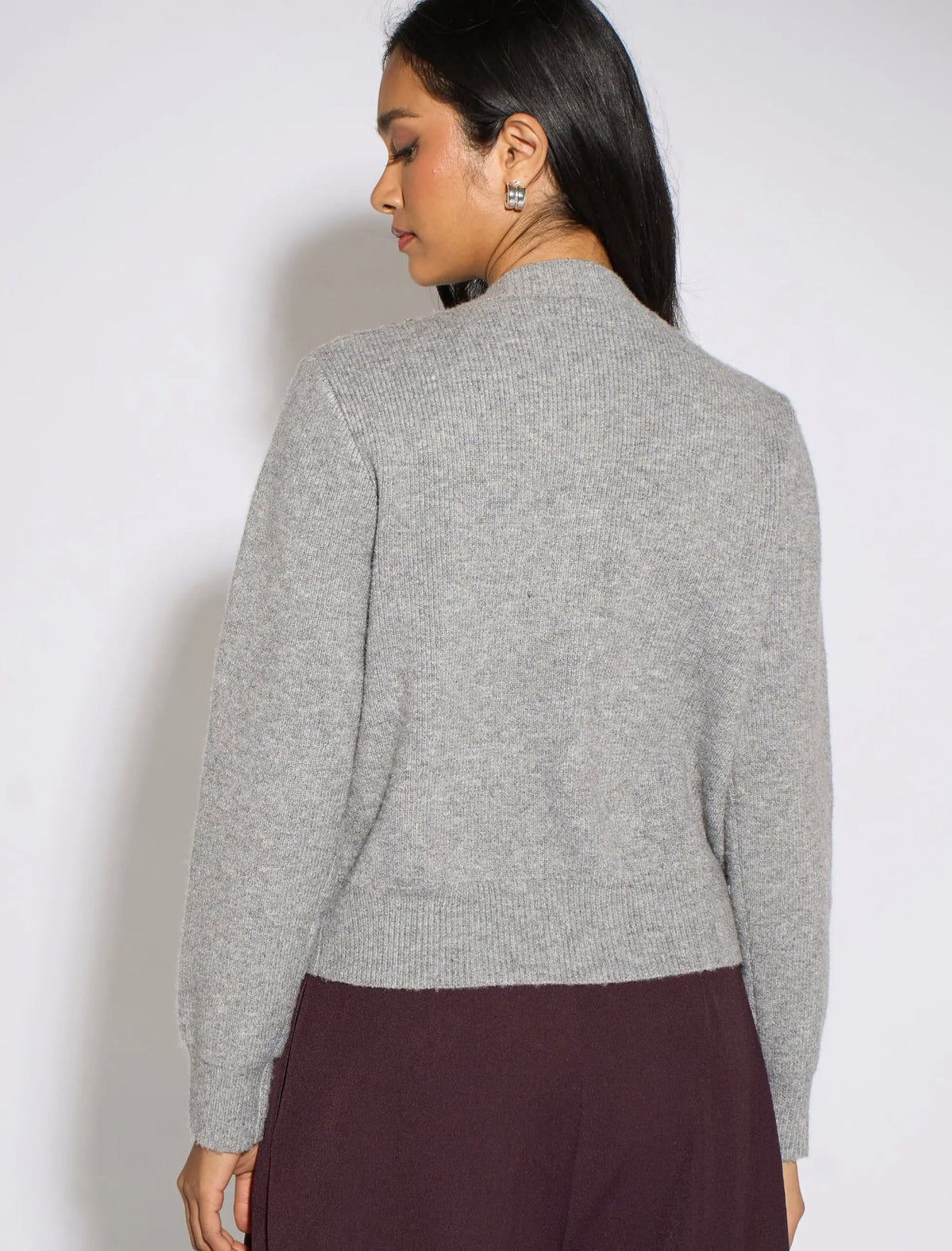 Grey Marl Diamanté Embellished Knitted Cardigan